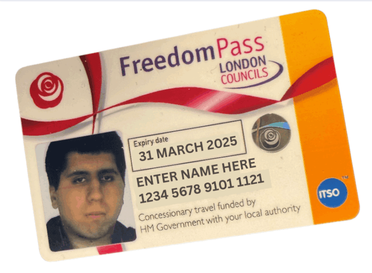 A London council ID card featuring a photo of a man, displaying identification details and the council logo.